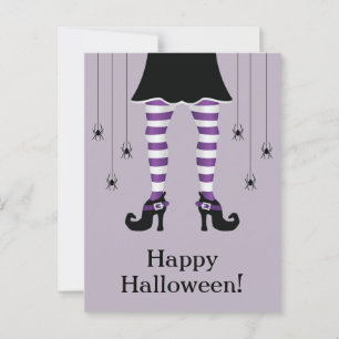 Cartão Postal Pernas de Bruxa Roxa e Aranhas Feliz Halloween Tex