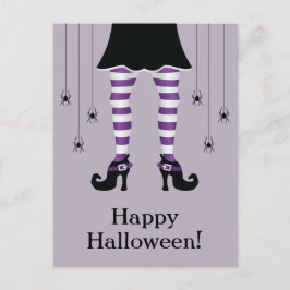Cartão Postal Pernas de Bruxa Roxa e Aranhas Feliz Halloween Tex