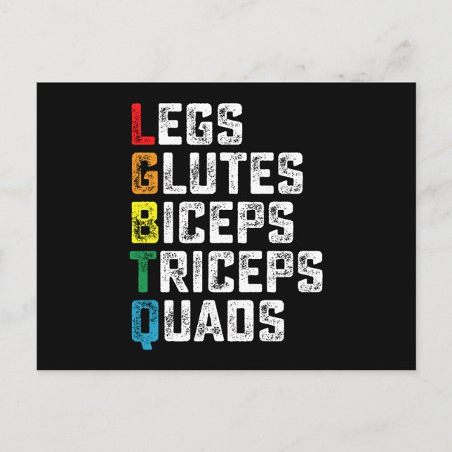 Cartão Postal Pernas LGBTQ Glutes Biceps Triceps Quads Engraçado (Frente)