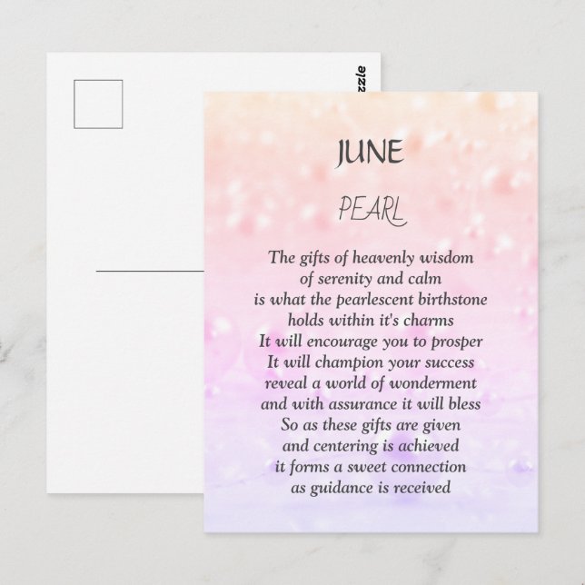 Cartão Postal Pérola de aniversário de junho (Frente/Verso)