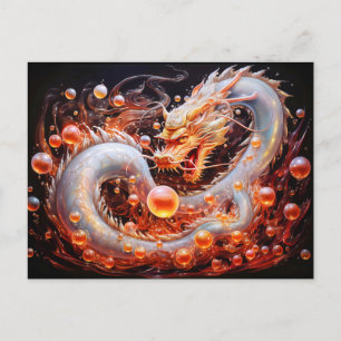 Cartão Postal Pérola de Sabedoria Dragão de Aerografia Chinês co