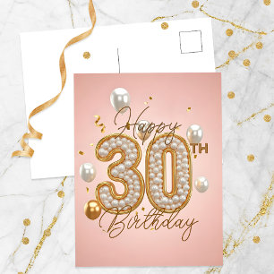 Cartão Postal Pérolas Luxuosas e Acentos Dourados Aniversário de