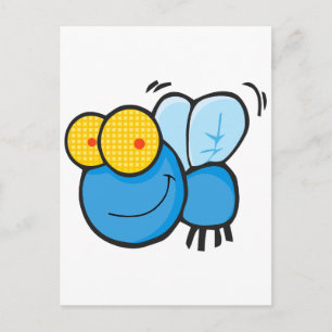 Cartão Postal personagem bobo e fofo de desenho animado de mosca