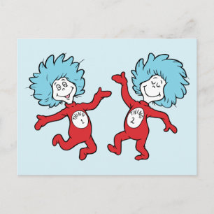 Cartão Postal Personagem Coisa 1 e Coisa 2 do Dr. Seuss