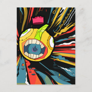 Cartão Postal personagem de auto-falante em fundo explosivo