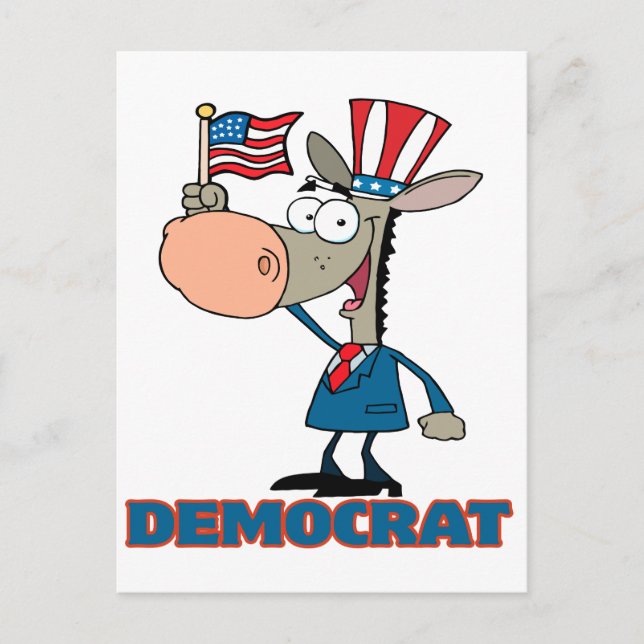 Cartão Postal personagem de desenho animado burro democrático (Frente)