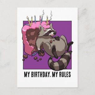 Cartão Postal Personagem de Guaxinim Fofo Bolo Aniversário Minha