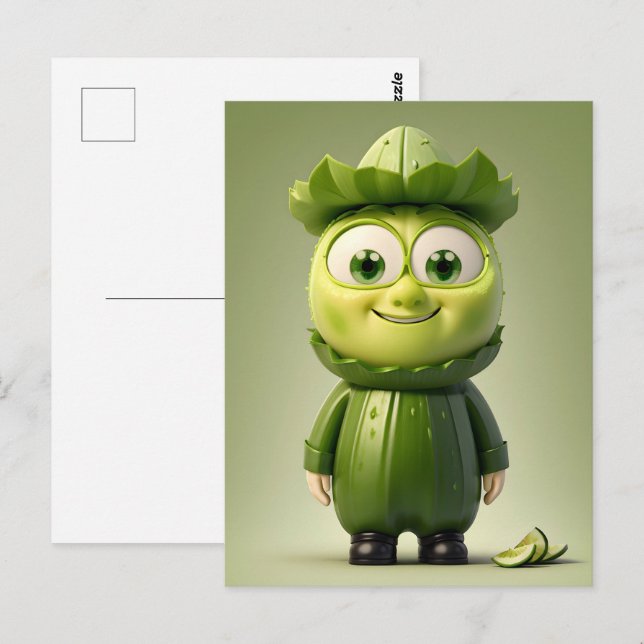 Cartão Postal Personagem engraçada de pepino (Frente/Verso)