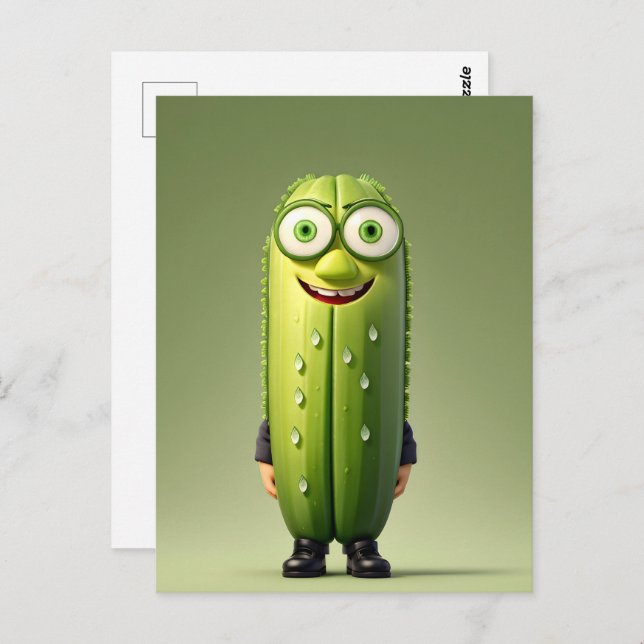 Cartão Postal Personagem engraçada de pepino (Frente/Verso)
