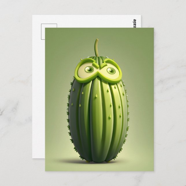 Cartão Postal Personagem engraçada de pepino (Frente/Verso)