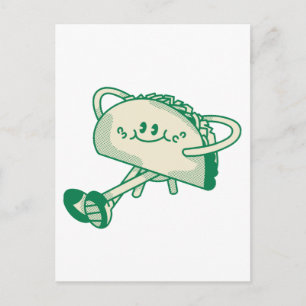 Cartão Postal Personagem Mascote de Taco Verde Fofo Caminhando
