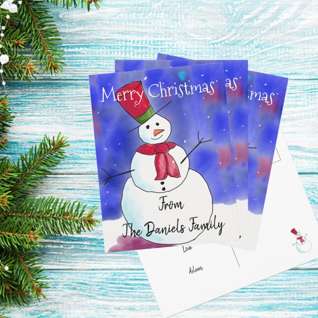Cartão Postal Personalised Christmas Snowman Holiday Postcard (Criador carregado)