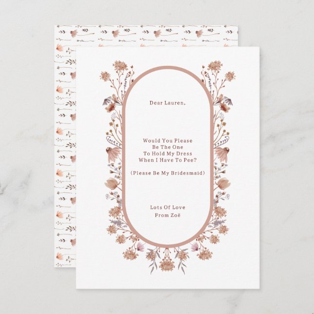 Cartão Postal Personalised Wedding Be My Bridesmaid Invitation. (Frente/Verso)