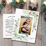 Cartão Postal Personalização de Foto da Família Red Berries sobr<br><div class="desc">Celebre a temporada com este cartão-postal divertido com sua foto vertical cercada por uma bela folhagem de aquarela e realçada com bagas vermelhas. Adicione uma nota/carta personalizada digitada à parte traseira ou, se você quiser, exclua a nota digitada e escreva manualmente cada cartão postal individualmente. Adicione seu endereço de devolução...</div>