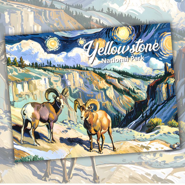 Cartão Postal Personalização de Ovelhas do Carneiro Yellowstone  (Van Gogh Style Yellowstone Bighorn Sheep Custom Postcard)