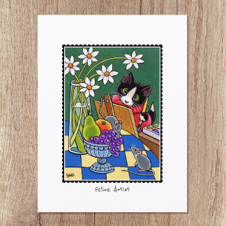 Cartão Postal Personalização de Pintura de Gato de Artista Felin