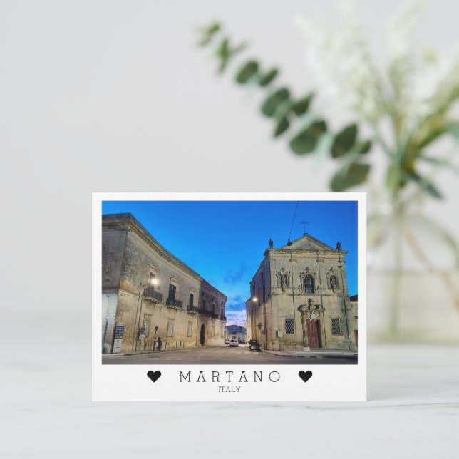 Cartão Postal Personalizada, noite em Martano, Apúlia, Itália (Em pé/Frente)