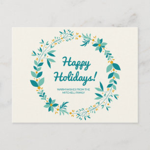 Cartão Postal Personalizado - Aquarela Azul e Verde Natal