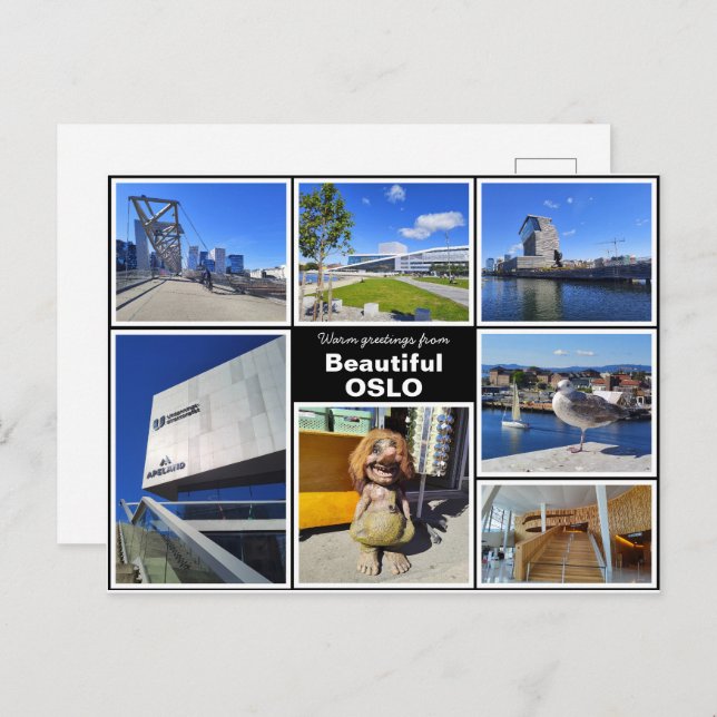 Cartão Postal Personalizado, Colagem de Oslo, Noruega (Frente/Verso)