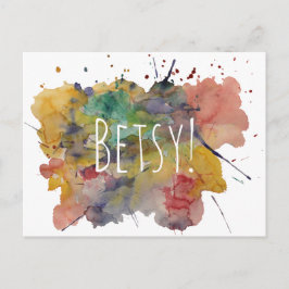 Cartão Postal Personalizado com Borrões Coloridos de Aquarela