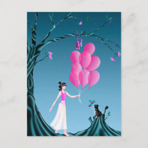 Cartão Postal Personalizado da Bailarina e do Gato
