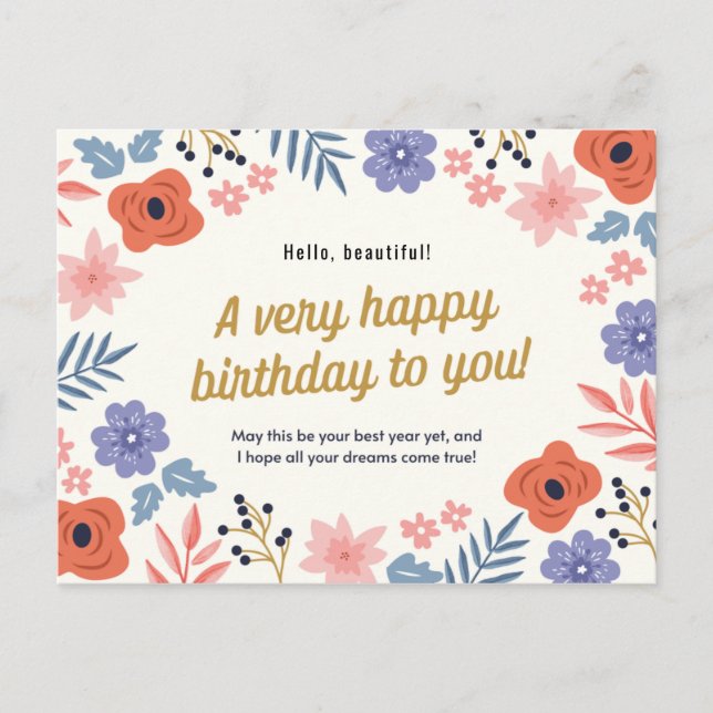 Cartão Postal Personalizado - Delicado Aniversário Floral (Frente)