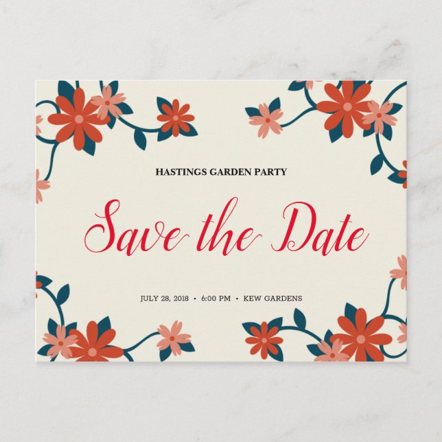 Cartão Postal Personalizado - Floral Jardim Festa Save The Date (Frente)