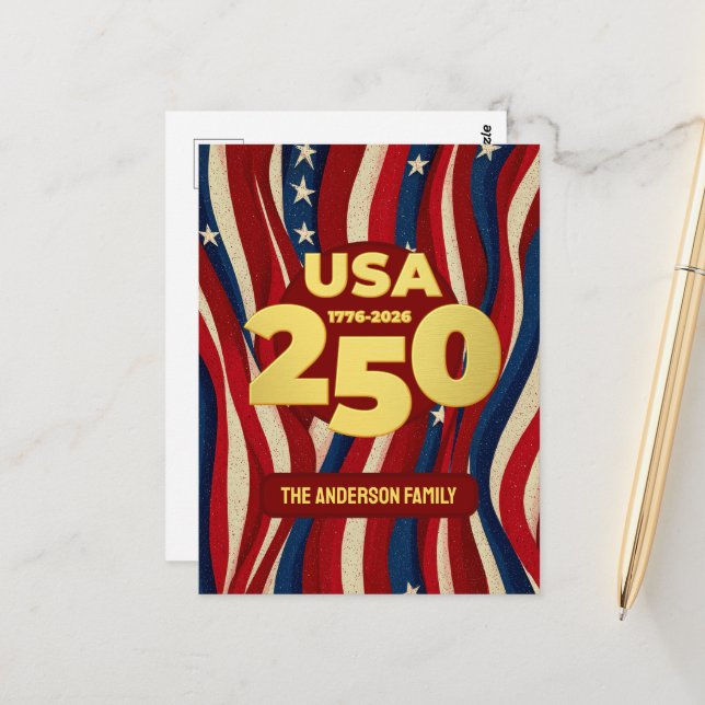 Cartão Postal Personalizado Patriótico 250 Anos EUA  (Frente/Verso In Situ)