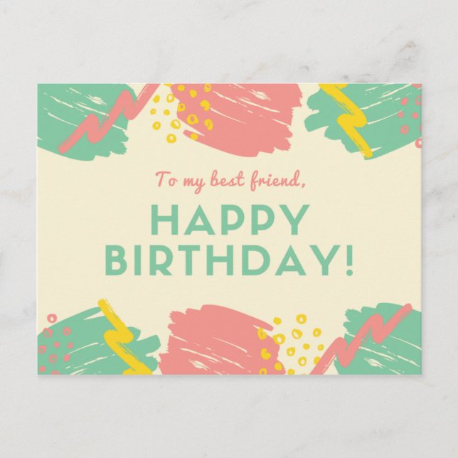 Cartão Postal Personalizado - Pinceladas Coloridas Pastel (Frente)