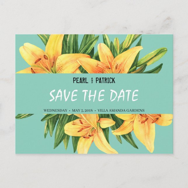 Cartão Postal Personalizado - Save The Date Amarelo Stargazer (Frente)