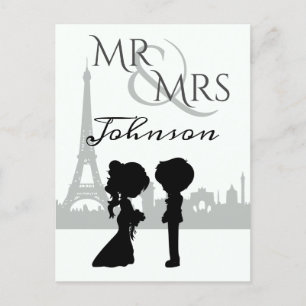 Cartão Postal Personalizado Sr. e Sra. Wedding Eiffel Tower