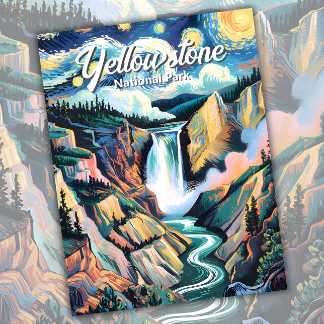 Cartão Postal Personalizado Van Gogh Yellowstone Inferior Cai Co (Van Gogh Yellowstone Lower Falls Colorful Postcard)