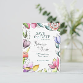 Cartão Postal Personalizar Floral Descrito Salvar Data