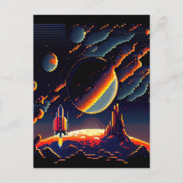 Cartão Postal Personalizar - Foguete Espacial Pixel Retro de 8 B