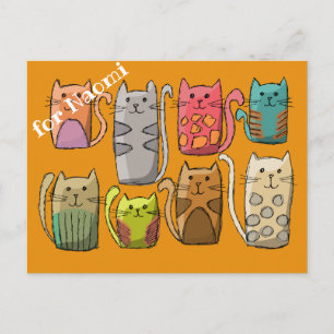 Cartão Postal Personalizar gatos coloridos