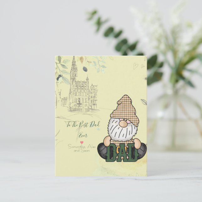 Cartão Postal Personalizar Gnome do Pai | Carro-presente para Pa (Em pé/Frente)
