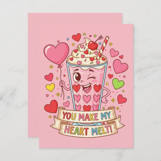 Cartão Postal Personalized Cute Milkshake Classroom Valentine (Frente/Verso)