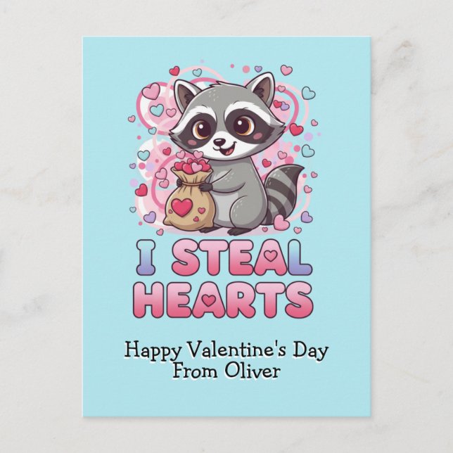 Cartão Postal Personalized Cute Raccoon Valentine (Frente)