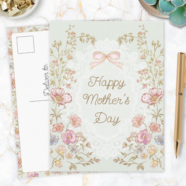 Cartão Postal Personalized Elegant Floral Happy Mother’s Day (In situ)