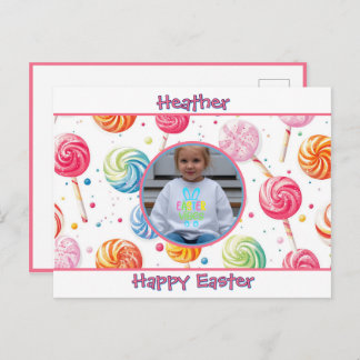 Cartão Postal Personalized Happy Easter Lollipop Candy Photo