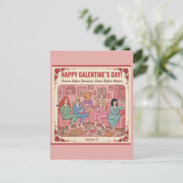 Cartão Postal Personalized Happy Galentine's Day Postcard (Em pé/Frente)