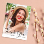 Cartão Postal Personalized photo script graduation thank you<br><div class="desc">a script overlay photo card design with a custom photo and black script text. Feel free to personalize the image and thank you message at the back.</div>