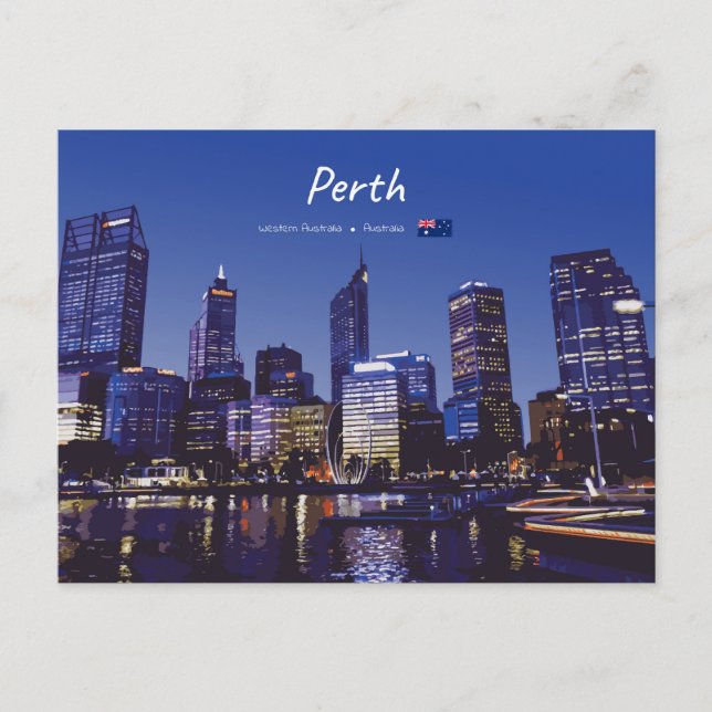 Cartão Postal Perth, Austrália - Silhueta da Cidade à Noite (Frente)