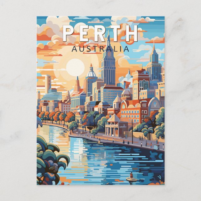 Cartão Postal Perth Austrália Viagem Arte Vintage (Frente)