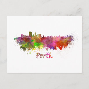 Cartão Postal Perth Skyline, em aquarela
