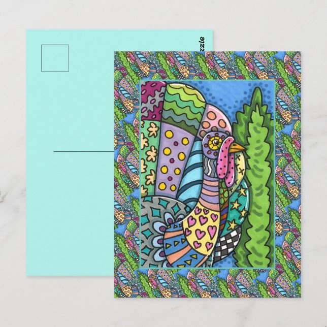 CARTÃO POSTAL PERU DA AÇÃO DE GRAÇAS, PENAS PATCHWORK, ARTE FOLC (Frente/Verso)