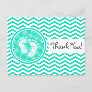 Cartão Postal Pés-Bebê; Aqua Green Chevron