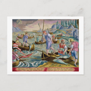 Cartão Postal Pesca com redes e tratores no golfo de Nápoles