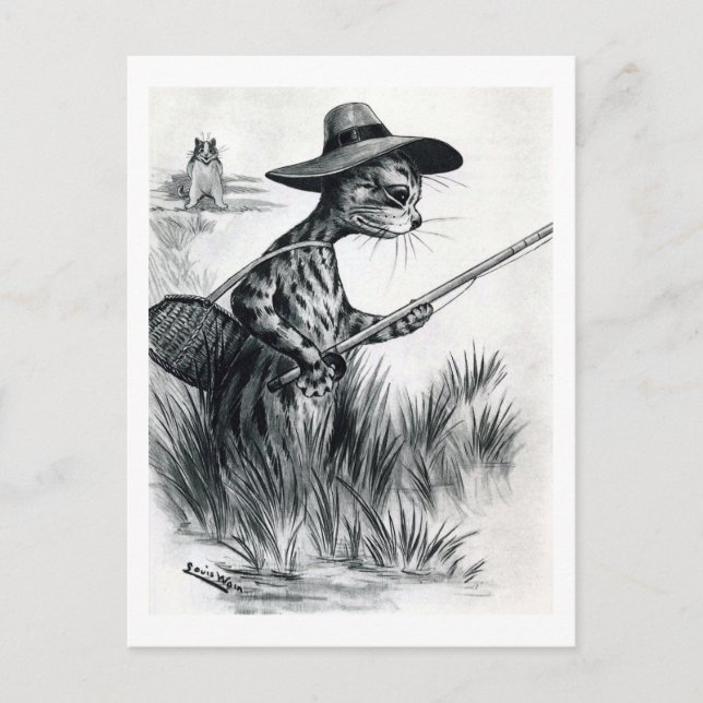 Cartão Postal Pesca de gatos, Louis Wain (Frente)