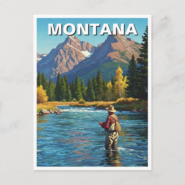 Cartão Postal Pesca de mosca no rio Yellowstone de Montana (Frente)